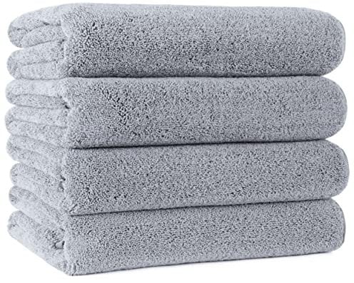 Polyte - Toalla de baño de Microfibra superabsorbente antipelusa - Secado rápido - Gris - 145 x 76 cm - Pack de 4