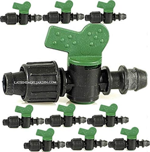 Suinga Pack 10 Llave de paso Cinta de riego por goteo 16mm a toma. Válvula derivación con junta utilizada para conectar directamente la cinta de goteo 16 mm a la tubería principal de riego