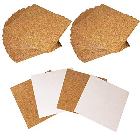 Allazone 60 Stück Selbstklebende Korkuntersetzer Quadrat, 10 x 10CM Korkmatten Korkunterlage Korkfliese für Untersetzer und Heimwerker