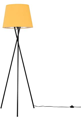 MiniSun | Modern Gloss Black Metal Tripod Floor Lamp with a Mustard Tapered Shade | Floor Lamps & Torchieres, Home Décor & Improvement Essential | Includes Bulb [3000K Warm White]