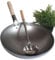 AAF Nommel ®, Wok Set Poêle à gaz et à induction Ø 40 cm Fond rond en acier carbone + louche wok en acier inoxydable 44 cm de long avec manche en bois