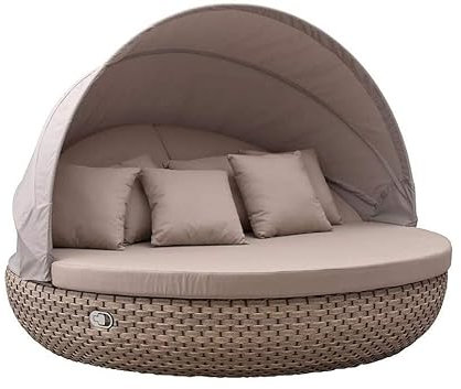 Strandkorbwerk Liegeinsel Pacific Milchgrau Ziegel - 360°-Drehtechnik Gartenlounge Gartenmöbel Lounger Sonneninsel