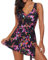 Syrads Maillot de Bain Une Pièce Femme avec Jupette Robe de Bain avec Slip Rembourré Costume de Natation Grande Taille(Multicolore,XXL)