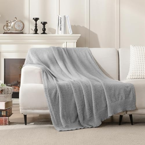 Strick-Überwurfdecke, superweich, warme Decke für Couch, leichte, Flauschige Decke für Bett, Sofa, 127 x 152 cm, Grau