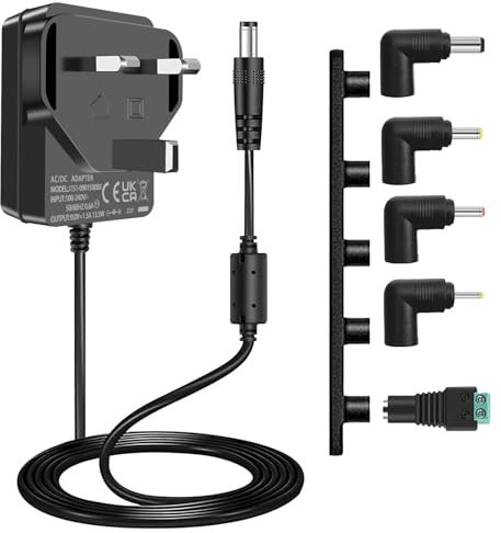 9V 1.5A Power Supply Cord, 100V - 240Vac to DC 9Volts Power Adapter UK Plug Transformer, fit for 9Vdc 1500mA 1000mA 900mA 850mA 800mA 700mA 600mA 500mA Electronics.