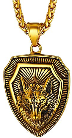 Richsteel goldener Wolf Kette für Herren Männer Punk Viking Wolf Anhänger Halskette für Geburtstag Vatertag Weihnachten