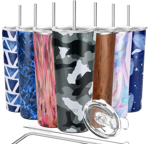 Vakuumisolierter Edelstahlbecher – THILY Reisebecher 780 ml Kaffeetasse mit 2 Deckeln und Strohhalmen, spritzwassergeschützt, hält Gefrorene Getränke kalt, Camo