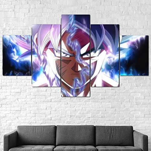 Wondbeau Leinwanddrucke Modulare Wandkunst Wandaufkleber 5 Teiliges Wandbild Druck auf Leinwand Malerei Moderne Abstrakte Poster Mit Rahmen S/75cm×40cm Ultra Instinct Goku,Dragom-Ball-Poster