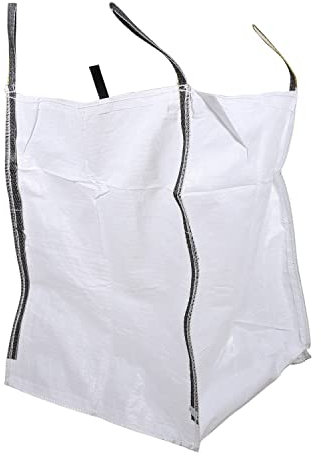BIG BAG 80 x 80 x 80 cm 1000KG Bruchlast Einweg Sack Entsorgungssack Schüttgutbehälter Transportsack Gartenabfall Bauschutt Sand, Weiß mit Schwarzen Schlaufen