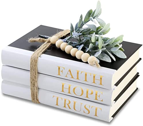 Decorative Black and White Hardcover Books - Hope | Faith | Confidence (Set of 3) for Decorating Coffee Tables and Shelves