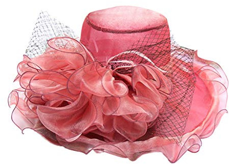 Generic Damen Sonnenhut Organza Fascinator Hut Sommer Hut Sonnenschutz Faltbare Kappen Braut Hochzeit Sonnenhüte mit Blumen Wide Brim Ideal für Sommer Strand Kirche Party Hochzeit