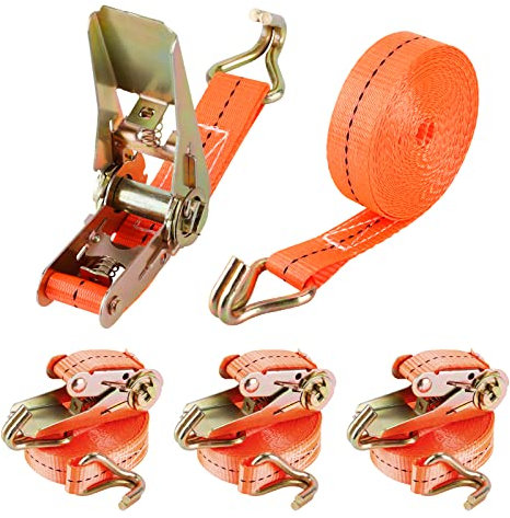 JAMITE 4 Pièces Sangle à Cliquet avec Crochets,Longueur 5.5 m,Largueur 25 mm,Sangle d'Arrimage à Cliquet,Sangles de Serrage,Supportant Une Charge Maximale Totale de 1000 kg
