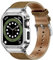 SUPLINK Cassa e cinturini in acciaio inossidabile compatibili con Apple Watch Series Band 45 mm per uomo, cinturino in pelle robusta in metallo per Apple Watch Series 9 8 7 marrone