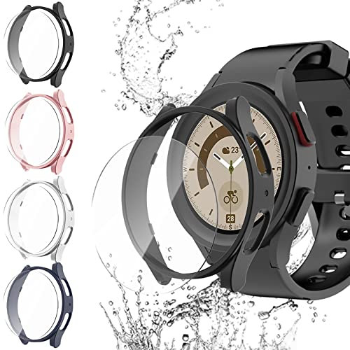 JZK Schutzhülle für Galaxy Watch 5 Pro 45mm,【4+4 Stück】 Hart PC Kratzfest Schutz Hülle und HD Gehärtetes Displayschutz Folie,Smartwatch Zubehör für Herren Samsung Galaxy Watch 5 Pro Hülle 45mm