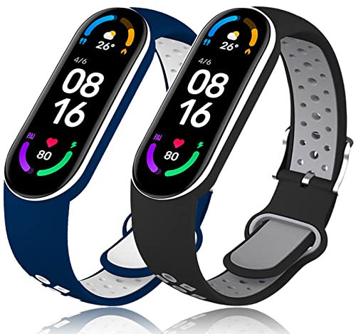 Th-some Bracelet de Remplacement pour Xiaomi Mi Band 7/Xiaomi Mi Band 6, 2PCS Silicone Bracelet de Sport pour Xiaomi Mi Band 5, Bracelet de Rechange Compatible avec Xiaomi Mi Band 7/6/5