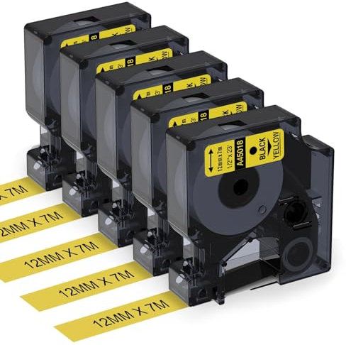 Aken Etikettenband Kompatibel mit Dymo D1 Etikettenband Schwarz auf Gelb 12mm x 7m für LabelManager 160 280 210D 360D 420P 500TS PnP, Schriftband Kompatibel mit Dymo D1 12mm Gelb