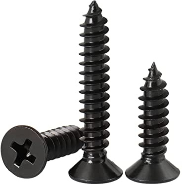 MOOPW Edelstahl 304 Kreuz Senkkopf Selbstschneidende Holzschrauben | Schwarz verzinkt Flachkopf Selbstbohrende Schrauben Befestigungen M5 x 12mm 20 Pcs