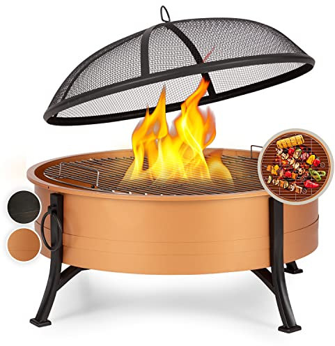 Blumfeldt Feuerschale mit Grillrost, Outdoor Stahl-Feuerschale Groß, Mobile Garten-Feuerschale 75 cm, Feuerschalen mit Festem Stand, Wetterfeste Feuerschale für den Garten, Runde Feuerstelle