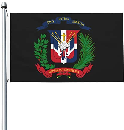 Banderas del escudo de armas de la República Dominicana, banderas decorativas para exteriores, 3 x 5 pies, 100% poliéster, bandera exterior para todo tipo de clima, el color es brillante y fácil de