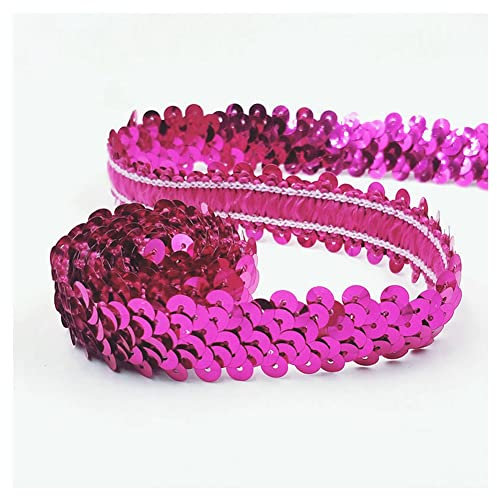 SHTGOI 10 Yards Pailletten Bänder Elastisch Glitzer Paillettenbesatz 2 cm Breite Paillettenband Trim 2-Reihiger Paillettenborte Stoffband für DIY Nähen Kleidung Handwerk Deko Rosarot