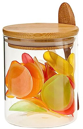 Bocaux en verre de 450 ml hermétiques avec couvercle en bambou et cuillère pour le bain, le sel, le café, les épices, les bonbons, le thé