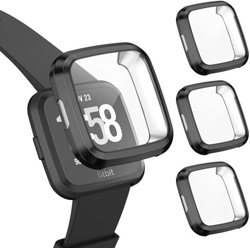 Vancle 3 Stücke Hülle NUR für Fitbit Versa Lite Schutzhülle, Weiche TPU Vollschutz Display Schutz Schutzhülle Staubdichte Kratzfeste Hülle für Fitbit Versa Lite Hülle, Schwarz × 3