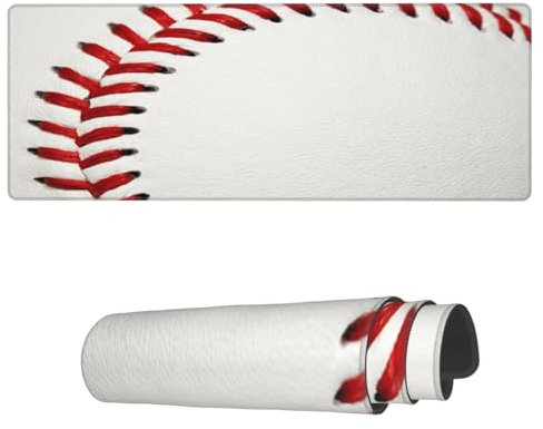 Famame Laptop-Mauspad, Baseball-Design, rote Nähte, Schreibtischunterlage mit genähten Kanten, 80 x 30 cm, rutschfest, große Tastatur, Gummi, Schreibtischunterlage für Büro und Zuhause