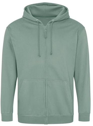 Aremie Mens Zip Up Hoodie, Plain Zipped Hooded Sweatshirt Jacket, Dusty Green Dusky Pastel Sage (S)