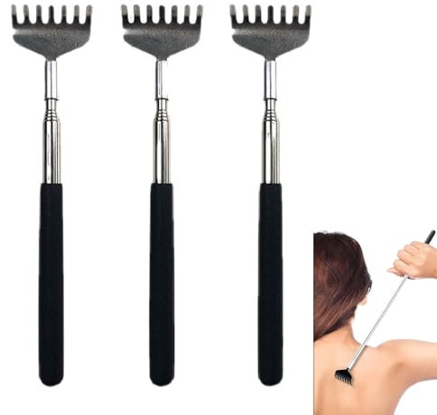 Rascador Trasero,Rascadorde Espalda Telescópico,3 Piezas Portátil Espalda Rascador,Rascadores de Espalda Extensibles,Telescópico Back Scratcher Massager con Asas de Goma Suave para Picor y Massage