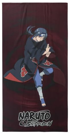 CERDÁ LIFE'S LITTLE MOMENTS Kinderhandtuch Naruto, Granatrot und Schwarz, 70 x 140 cm, aus 100% Polyester, 240 g/m², kleines Handtuch, Itachi Uchiha Bedruckt, Originalprodukt, entworfen in Spanien