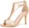 Allegra K Sandali da donna con tacco a spillo aperto con cinturino a T, Oro rosa, 38.5 EU