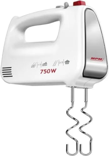 MPM Handmixer MMR-19/B - 5 Geschwindigkeitsstufen 750 W - Turbo-Funktion - Zwei Rührbesenarten - Sicherheitsschutz - Weiß