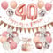 40th Birthday Decorations Retro Pink Rose Gold,40th Birthday Balloons,Happy 40th Birthday Banner with Cake Toppers Rose Gold Number 40 Balloons Confetti Balloons for Women Birthday Party Decorations