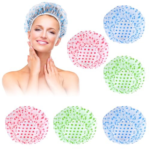 6 Pièces Bonnet de Douche,Bonnet de Bain élastiques Réutilisables,Imperméable Bonnet De Douche,Pour Femmes Filles Douche SPA Salon (Bleu,Rouge,Vert)