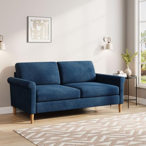 Moziel Sofa 2 Sitzer, 164cm Stoff 2er Sofa mit Abnehmbare Kissen, Doppelsofa mit beidseitigen Taschen Montage ohne Werkzeug für Wohnzimmer/Schlafzimmer/Wohnung/Büro, 164 x 76 x 85CM, Blau