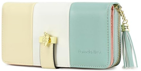 Pomelo Best Damen Geldbörse Mehrfarbig gestreift Portmonee aus Kunstleder, RFID Groß Portemonnaie mit 12 Kartenfächer und Münzfach