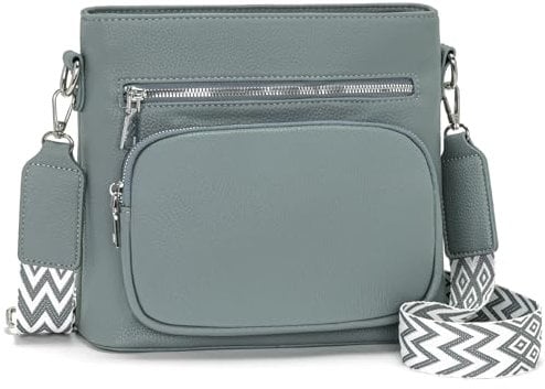 Snmoec damen handtasche mittelgross umhängetasche damen mittelgroß crossbody bag Veganes Leder umhängetasche mit breitem gurt damentaschen Graublau