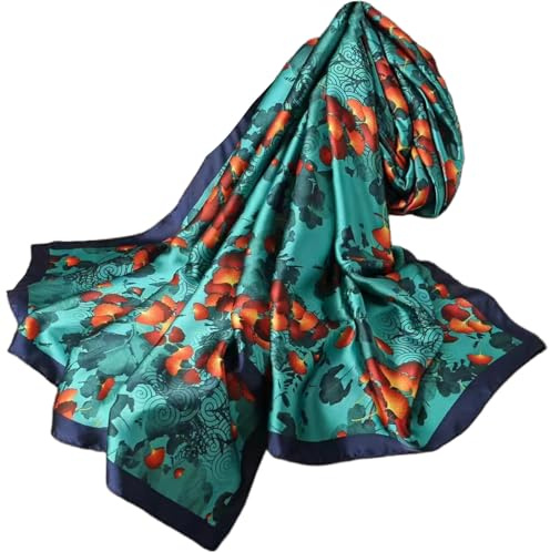 FAIRYGATE Silk Scarf Floral Print Green Satin Designer Scarves Womens Shawl Lightweight Wrap Ladies Long Scarfs Aesthetic Accessories for Daily Life 88034