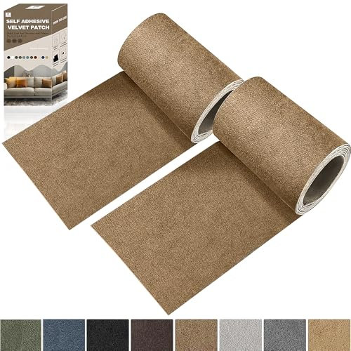 Rechteckiger Samt Reparatur Patch, 2 Rolle 75 x10cm selbstklebender Flanell Stoff Patch, Mikrofaser Patch, Stoff Reparatur Patches Selbstklebend für Sofa,Autositze, Kleidung (Braun)