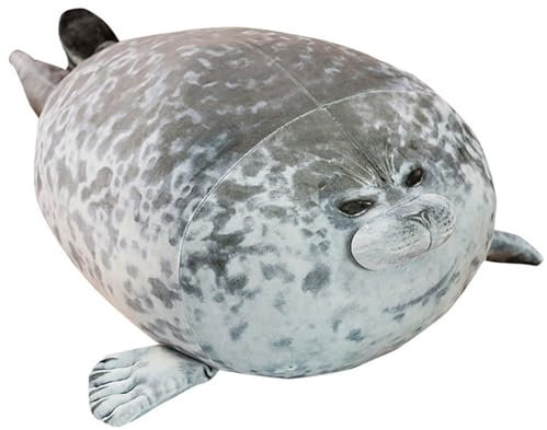 Siegel Plüschtier, Kuscheltier Robbe, Niedliches Siegelkissen, Plüsch Klecks Kissen, Cartoon Robbe Spielzeug Geschenke (80 cm, Grau)