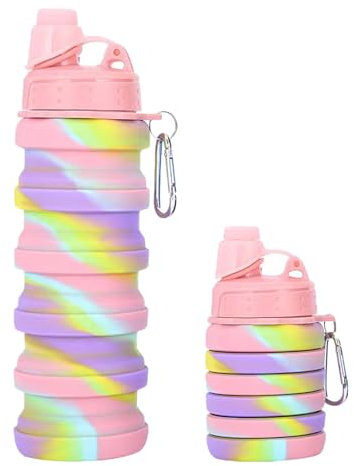 Vastsea Portatile Tenuta Stagna Bottiglia d’Acqua da Viaggio, Borraccia pieghevole, Tazza per Acqua Pieghevole, Adatta a Campeggio Viaggi Sport (rosa)