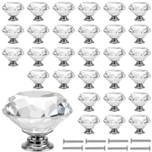 ZEONHAK 30PCS 40mm Crystal Drawer Knobs, Diamond Door Handles for Home, Kitchen, Office