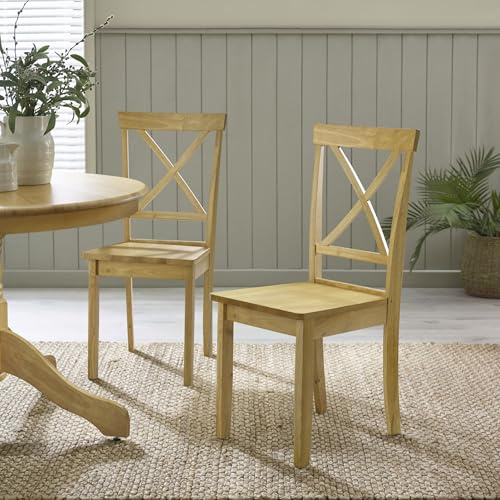 Furniturebox UK Wooden Dining Chairs - 2x Millford Oak Stained - Cross Back - Modern Rustic Farmhouse Furniture - Solid Rubberwood