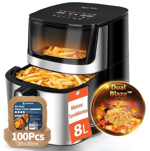 Taylor Swoden Freidora Aire 8 Litros Dual Blaze™ Air Fryer 2000W, Ventana, EvenlyCook, 10 Programas, 3 Modos, Interior Metálico, Apta para Lavavajillas, Con Papel Freidora Aire 100 Unidades