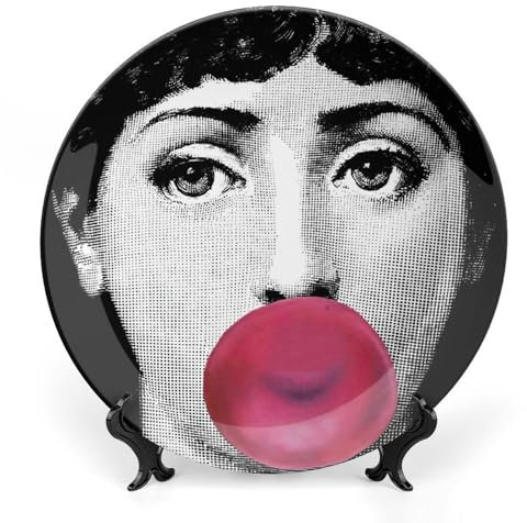 Fgjkt Piatto Lina Cavalieri, Piatto Decorativo da Parete, Decorazione da Appendere alla Parete con Piastra Facciale Misteriosa, Staffa Inclusa E Gancio A Molla Speciale,Style-3,8inch
