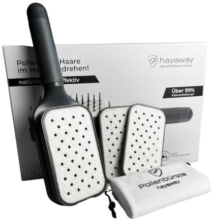 Pollenfilter Haarbürste – Entfernt Pollen aus Haaren | Bei Pollenallergie & Heuschnupfen | Für glatte und feine Haare | Set inkl. Filter & Beutel | Ideal für Wohnung, Park, Festival, Camping & Hund