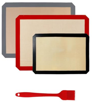 TTSTOIEE protector horno 4 en 1, 2 grandes y 1 pequeño tapete silicona horno + cepillo de limpieza, resistente a altas temperaturas y antiadherente bandeja para horno, pizza pan galletas uso general