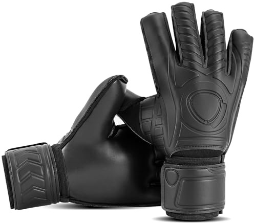 Aegicormy Soccer Goalkeeper Gloves with Finger Protection to Prevent Injuries, Strong Grip for Tough Tackles, Suitable for Children and Teenagers as Well as Adult Soccer Gloves (C-Black, 9)