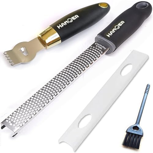 HAMOER Zester Channel Knife & Micro Plane Grater Tool Set Ergonomic Handle | Stainless steel blade,Rubber-plastic non-slip handle,for Parmesan Cheese Lemon Chocolate Citrus Ginger Kitchen Bar Utensils
