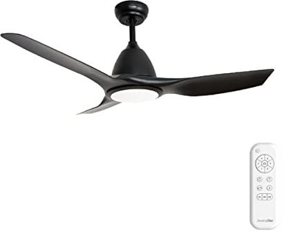 UNIVERSALBLUE | Ventilador de Techo con Luz LED, 132 cm, Negro, 3 Aspas, Motor DC 26W, Control Remoto, 5 Velocidades, Instalación Sencilla, Temporizador, 12–25 m²